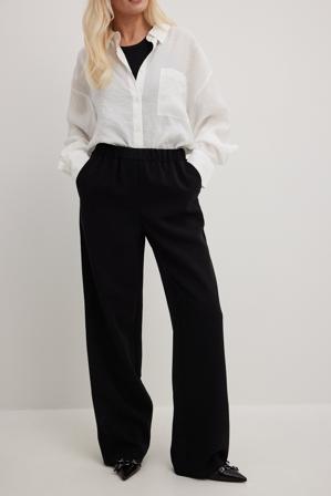 NA-KD Pantalon large à taille élastique - Pantalons à taille haut - Noir - EU 32