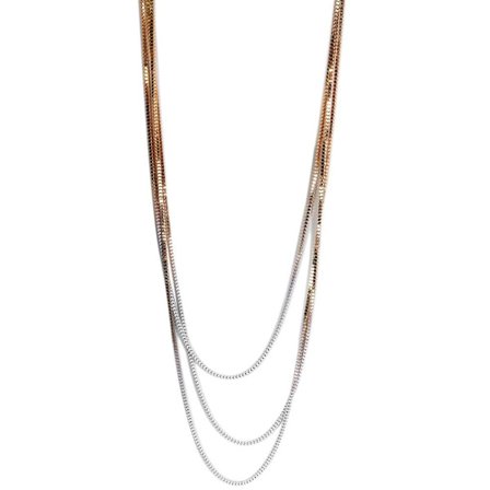 Tvåfärgat Långt Halsband Kedjehalsband - 3 Kedjor i Guld & Vitt
