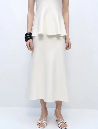 Mango Fine-Knit Peplum Skirt - White - M