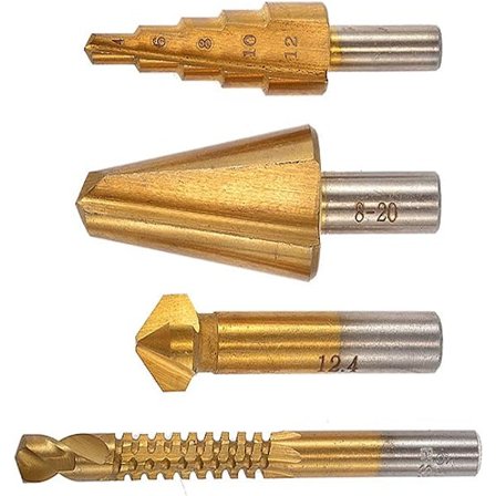 4 stk. HSS titaniumbeskyttende hullsagborsett, trinnbor