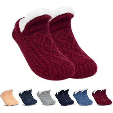 Skridsikre Termiske Indendørssokker Fleece Hjemmesko, Fuzzy Forede Varme Hjemmesokker Rød L Ed