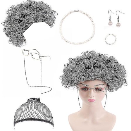 7 kpl/setti Mummo Vanha Nainen Pukeutumissetti Mummo Puku Peruukki Aikuinen Lapsi Halloween Naamiaiset Cosplay Juhlat Noita Koristelu