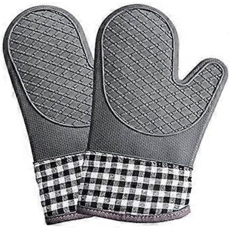 Värmebeständiga ugnshandskar - Halkfria silikon grytlappar för grillning, matlagning, bakning, mikrovågsugn med vattentätt skydd (Grå)