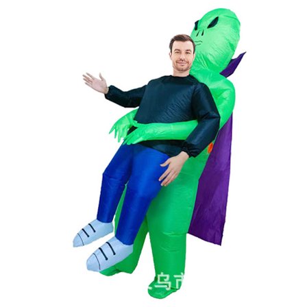 Alien puhallettava asu – UFO-avaruusolento kantaa ihmistä cosplay-asu viitalla juhliin *Violetti viitta-avaruusolento* Lapset 120–145 cm