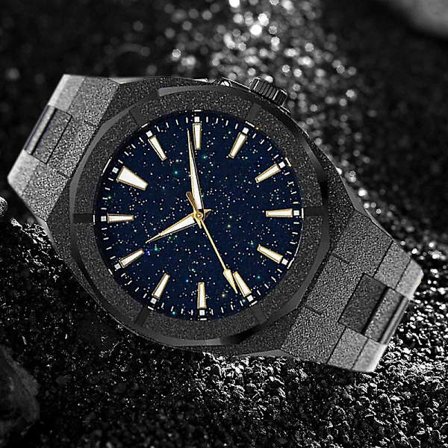 Vanntett kvartsklokke i rustfritt stål med korundstjernehimmel-ur for menn