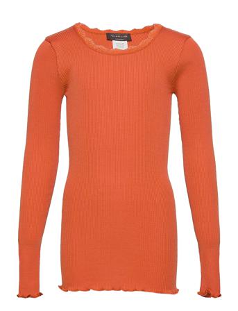 Silk T-Shirt W/ Lace Langærmet T-shirt Orange Rosemunde Kids