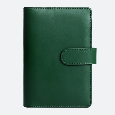 Budsjettplanlegger, A6-budsjettperm i PU-lær med glidelåslomme, mørkegrønn (kun skall)