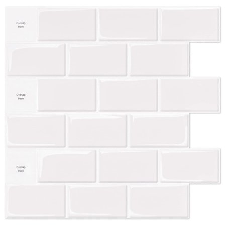 [LCS] Pakke med 10 stk, Hvite Subway Selvklebende Fliser, Selvklebende Bakplate Kjøkken Bad, 3d Murstein Vinyl Selvklebende Papir, 30x30cm