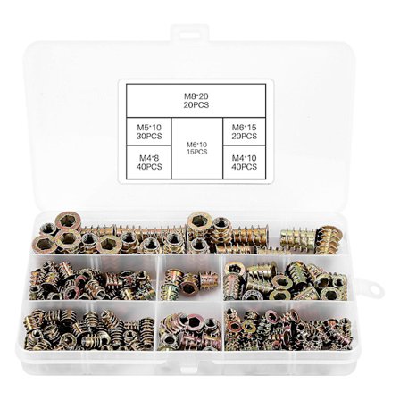 Gjengede innsatser muttere, treskruesett, verktøysett, (165 stk)