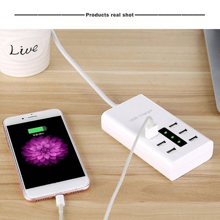 EU US AU Plugg 7.2A 6-ports USB-lader for Telefon Kamera