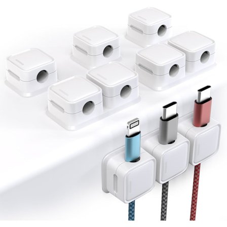 Kaapeliklipsit, 6 kpl 10 reiän magneettinen kaapelin järjestäjä itseliimautuvalla, kaapelin hallintaklipsit, USB-latauskaapelille