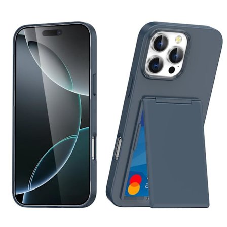 iPhone 16 Pro Max Shockproof Skal med Kortfack och Ställning