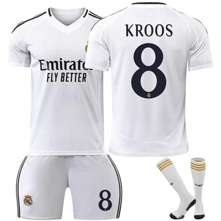 Kausi 2425 Real Madridin kotipaita nro 8 Kroos jalkapalloaiheinen jalkapallopaita setti sisältää aikuisten ja lasten koot No. 8 Kroos 22(120-130CM)