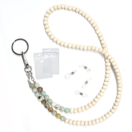 ID-korttikotelo luonnonkivipuunhelmillä Avainlasit Lanyard yhteensopiva naisten kanssa