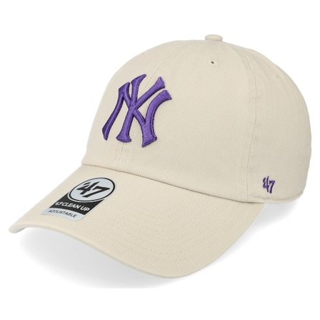 47 Brand - MLB Beige unconstructed Cappellino - New York Yankees Clean Up Bone Dad/Purple Cap @ Hatstore