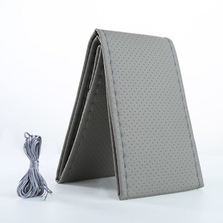 (Grå) Fläta på ratt Bilrattsskydd med nålar och tråd Konstläder Diameter 38cm Ratt skydd couvre