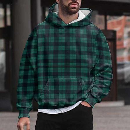 Herr Rutig Långärmad Tröja Hooded Pocket Casual Hoodies