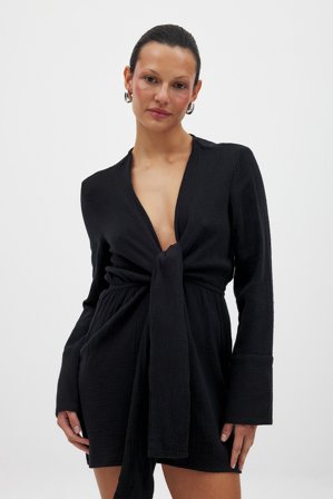 NA-KD Hemdblusenkleid mit verdrehter Front - Abschlusskleid - Schwarz - EU 36