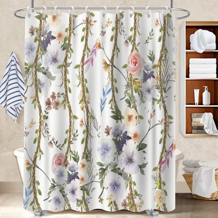 Baderomsgardiner, Gårdsfugler og Blomstermønster Polyester Baderomstilbehør for Badekar