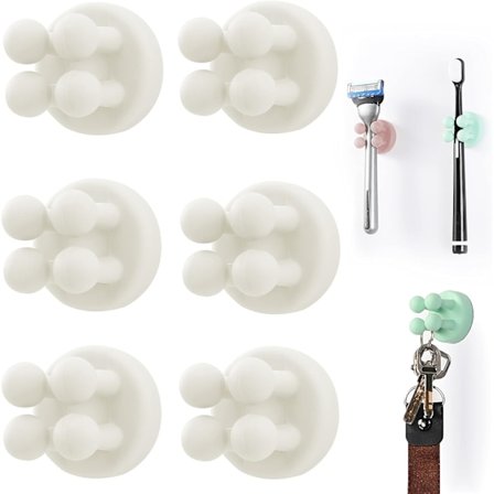 Silikone Tandbørsteholdere 6 stk Multifunktionel Krog Razorholder Vandtæt Selvklæbende Vægmonteret Enkelt Krog til Væg eller Glas til Ophængning