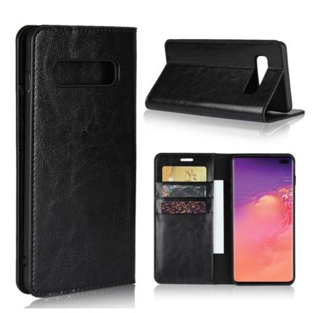 Crazy Horse Samsung Galaxy S10 Plus aitoa nahkaa suojakotelo - Musta Black