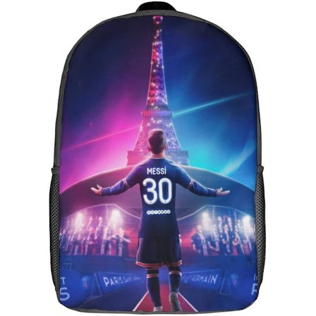 GENBAK Messi Reput Lasten Koulureppu Koululaukku 3D-Painettu Jalkapalloilija Koululaukku Pojille Ala- ja Yläkoululaisille 17 tuumaa