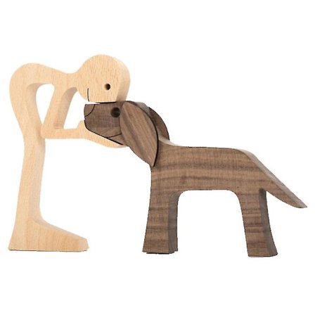 Træ Hund Kat Familie Statue Hvalpe Familie Træ Hunde Figurer Hjem Indendørs Træhåndværk Kunst Dekoration