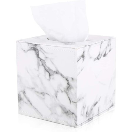 1 stk Marmor Tissue Box Holder - Lær Kubisk Firkantet Tissue Box Omslag Holder Hvit Marmor
