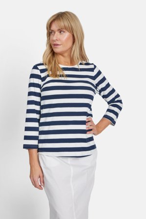 JENSEN - Kortærmet T-shirt 3/4 Ærmet - Navy Mix - Stribet