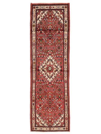 Tapis Hosseinabad 84X272 De Couloir Rouge Foncé/Marron (Laine, Perse)