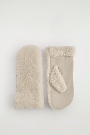 COS Women's Shearling Mittens in White