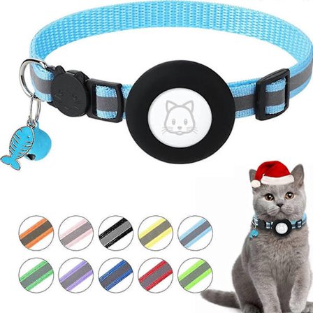Justerbara Airtag Halsband för Katt GPS Reflexhalsband med Airtag Hållare Säkerhetsspänne och Bjällra & Fiskbenshänge