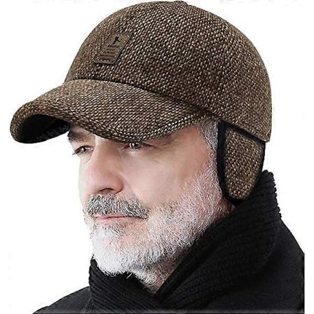 Vinterhue til mænd, justerbar varm sports golf baseball kasket hatte far hatte øreklapper tykkere 55-60CM