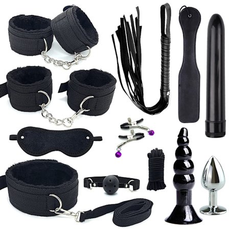Vuxen Set Säkert Dam Herr Bekväm Bondage Romantik BDSM Sex Cosplay Toy Kit Vibrator Blindfold Flogger Whip V