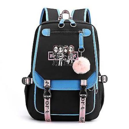 Blackpink Roseanne Park Lisa Kim Ji Soo Ryggsekk med stjerner på skulderen, koreansk USB-xh (svart med blå dans)