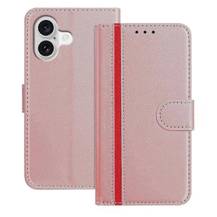 Mobiltelefonetui til iPhone 17, pung, stativ, farvet syning, beskyttende læderetui med magnetisk spænde (pink)