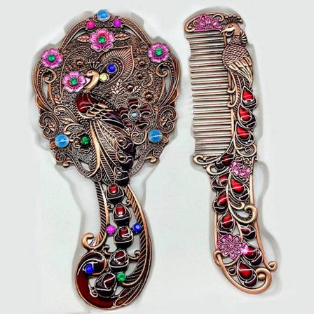 Makeup Spejl Håndspejl Gulv Spejl Lille Spejl Håndtag Metal Bærbar Spejl Kam Sæt Engros Peacoc