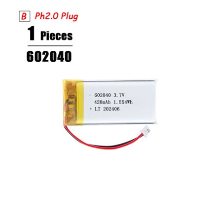 3,7V Lipo-akku Ph2.0-pistoke Ladattava litiumakku 3,7V PS4-kostuttimille GPS-navigointi Bluetooth-kaiutin MP3 MP4