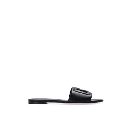 Dolce & Gabbana, Bianca leather slides Czarny, Kobieta, Rozmiar: 39 EU