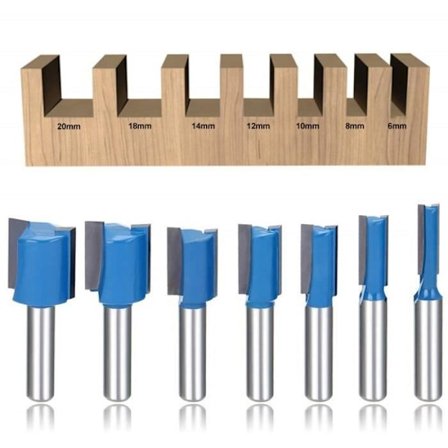 RisingFF 7 st 8 mm skaft raka notfräsarset för träbearbetning 6/8/10/12/14/18/20 mm