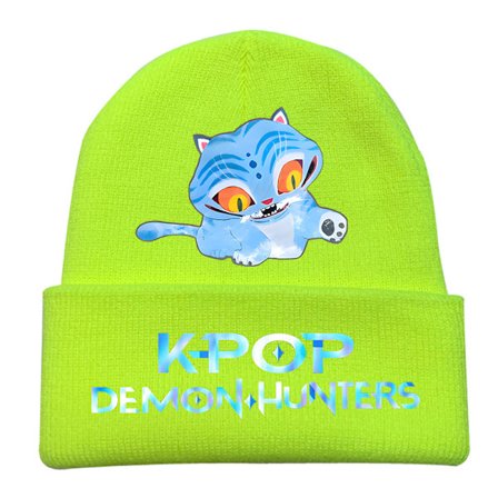 KPOP DEMON HUNTER omgivende strikket lue krøllet ull-lue trykt beanie utendørs kald lue voksen Fluorescent Yellow-2-FX-