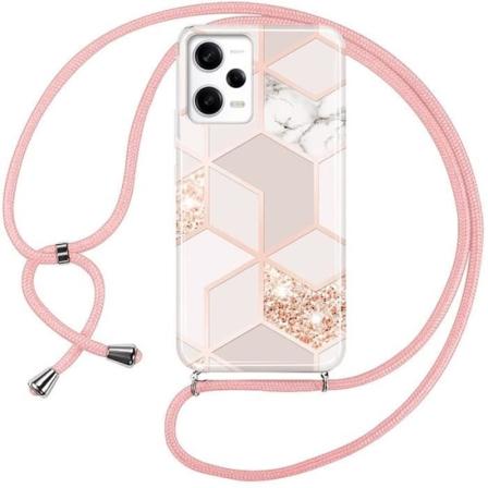 Ledningsetui til Xiaomi Redmi Note 12 Pro 5G, stødsikker beskyttelse Pink marmormønster
