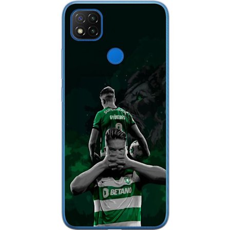 Yhteensopiva Puhelinkuori Xiaomi Redmi 9C Neonmotiivi, jossa teksti "Gaming is in my DNA" sinisenä ja punaisena tiiliseinällä, jossa loistava DNA-spir