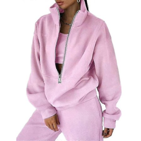 Dam Tvådelad Träningsdräkt Långärmad Dragkedja Hög Hals Hoodie Sweatshirt Med Träningsbyxor Joggingdräkt Set