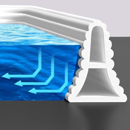 Sammenklappelig brusebarriere og vanddæmningssystem, der holder vandet inde i tærsklen/