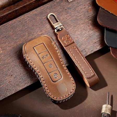 Læretui til bilnøkkel for Porsche Cayenne Panamera 911 Carrera Taycan 2019-2020 - 3 knapper - Brun