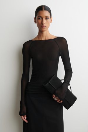 COS Women's Silk Long Sleeve Top in Black