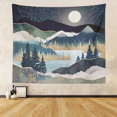 Veggteppe Fjell og Sol Stjerneklar Himmeldekorativ Veggkunst Veggtepper Skog Solnedgang Naturteppe