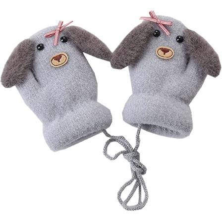 Söta spädbarnshandskar med rosett och hundmotiv, vintervarma med plyschfoder, termiska, hängande på halsen, vantar, julklapp till flickor och pojkar, 