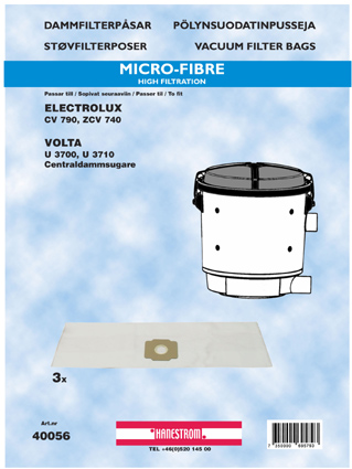 HANESTRÖM Dammsugarpåsar Hanestrom Electrolux CD ZCV 740. U3700